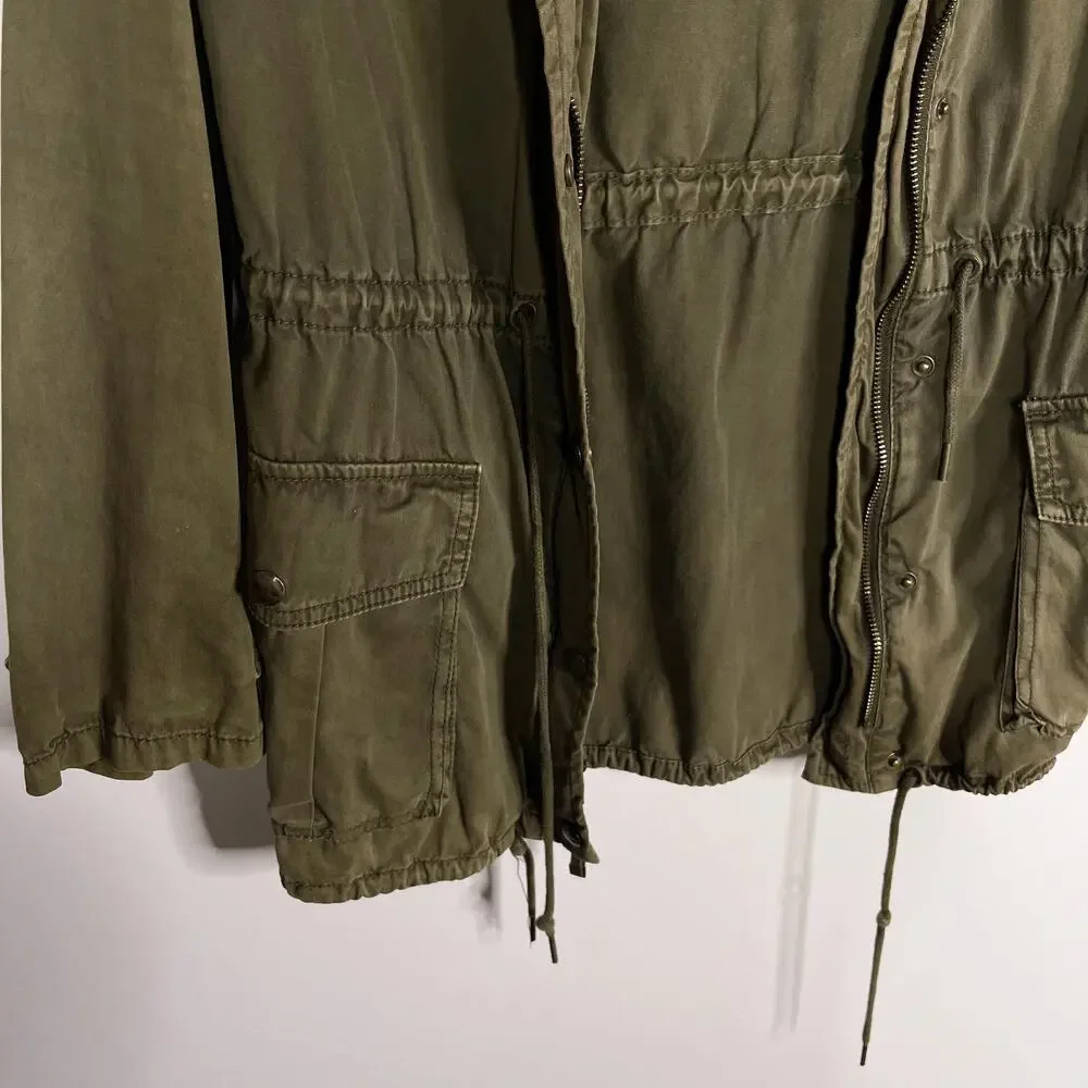Aritzia Talula XXS Olive Green Trooper Utility Jacket Hooded Cinch Waist 2XS